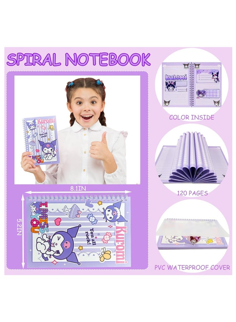 Coolchic School Supplies Set,Cute Stationery Gift Set,Kawaii Back to School Stationary Including A5 Notebook Pencil Case,Pens,Stickers,ID Badge holder,Ruler Eraser Kids Birthday Gifts (Kuromi) - Image 3